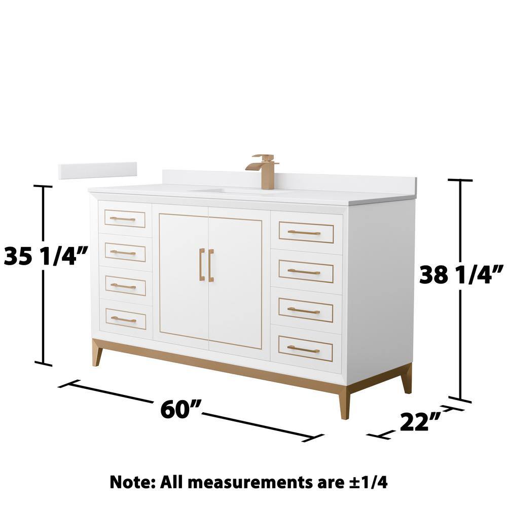Marlena 60-Inch White Vanity with Cultured Marble Top and Satin Bronze Hardware