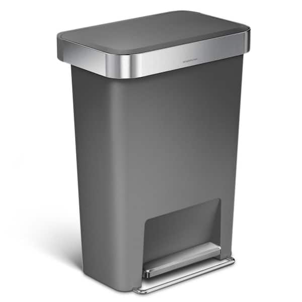 simplehuman 45L Rectangular Liner Rim Step Kitchen Trash Can, Gray Plastic