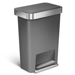 45 Liter Rectangular Step Trash Can with Liner Pocket, Grey Plastic