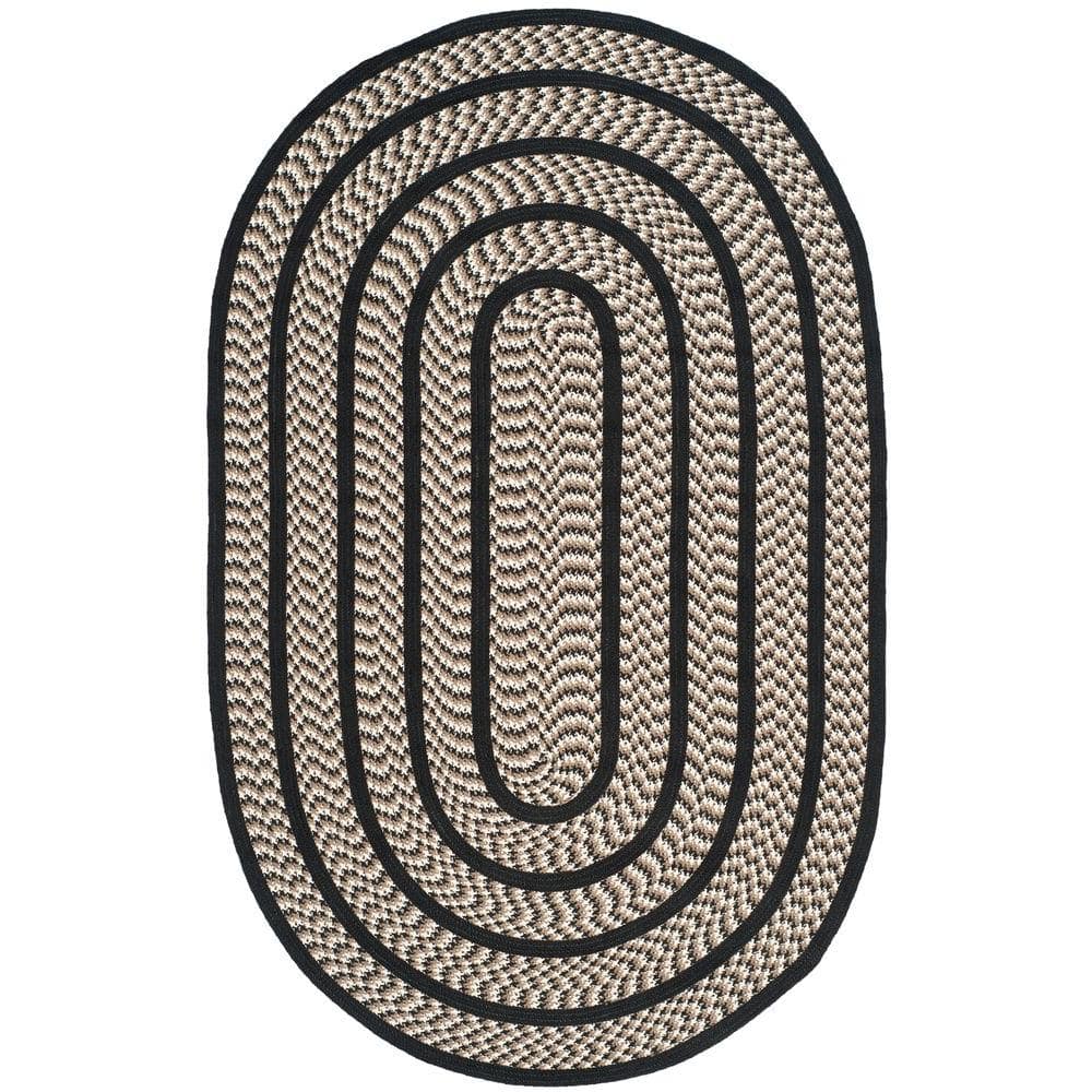 Handmade Oval Ivory and Black Braided Synthetic Rug 3' x 5'