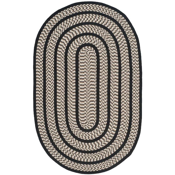 SAFAVIEH Braided Ivory/Black Doormat 3 ft. x 5 ft. Oval Border Area Rug