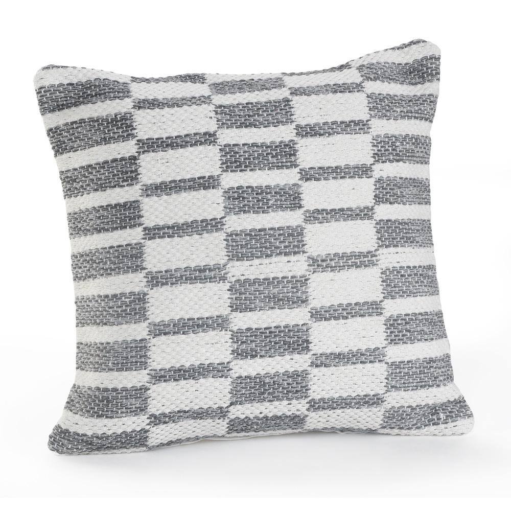 Grayscale Checkered Cotton 18" Square Throw Pillow