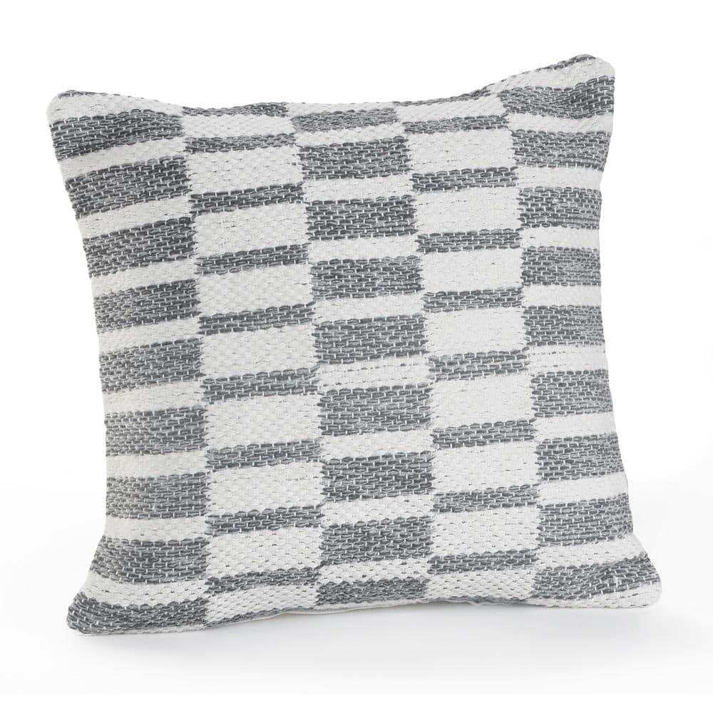 Alternate Blocks Grey and White Geometric Hypoallergenic Polyester 18 in. x