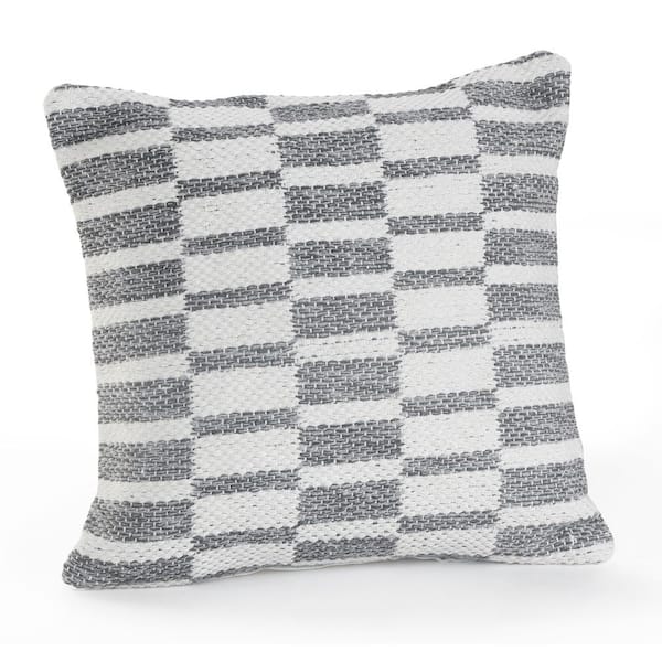 Unbranded Alternate Blocks Grey and White Geometric Hypoallergenic Polyester 18 in. x 18 in. Indoor Throw Pillow