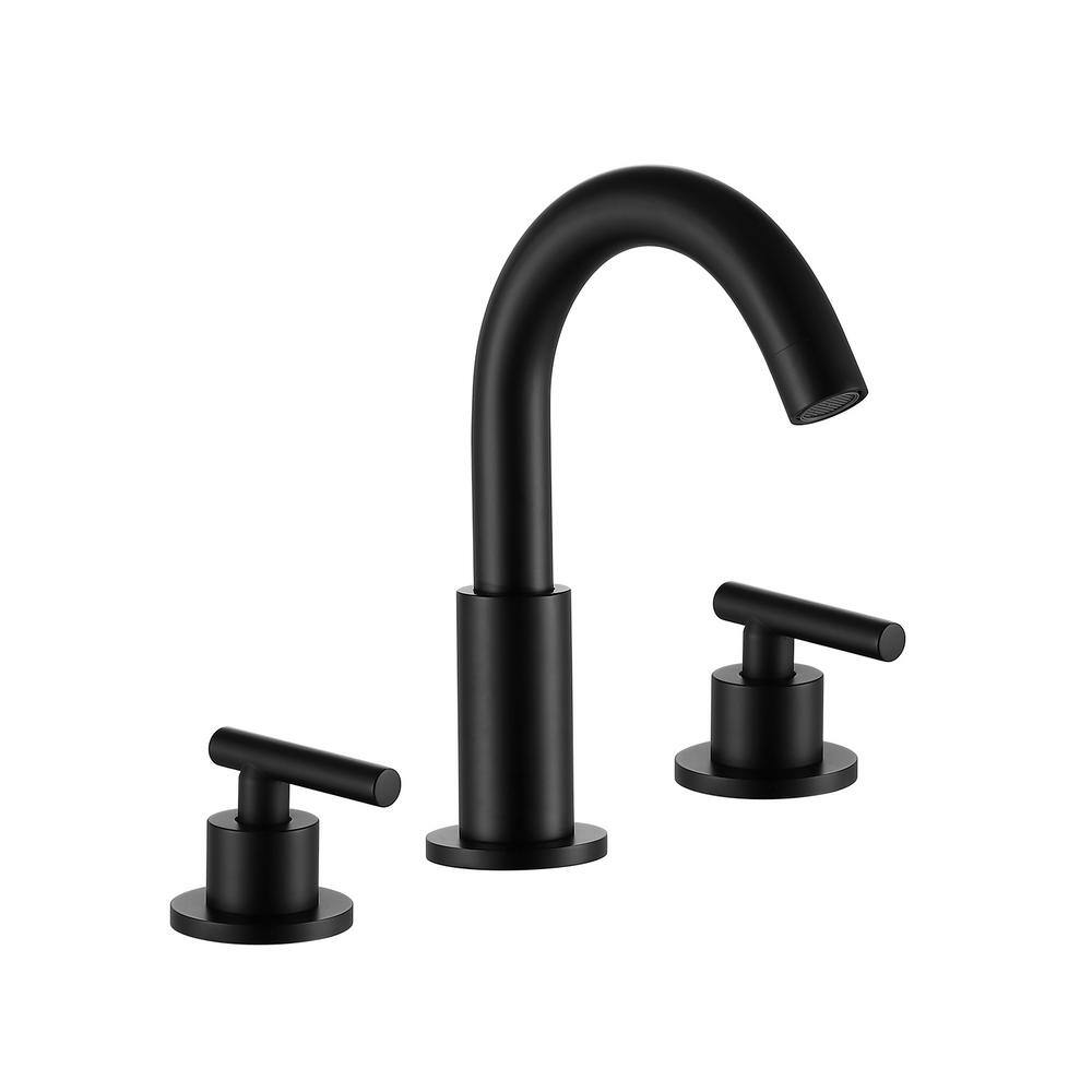 Lukvuzo Deck Mount Double Handle Gooseneck Bathroom Faucet in Matte Black HSPH003FS088 - The ...