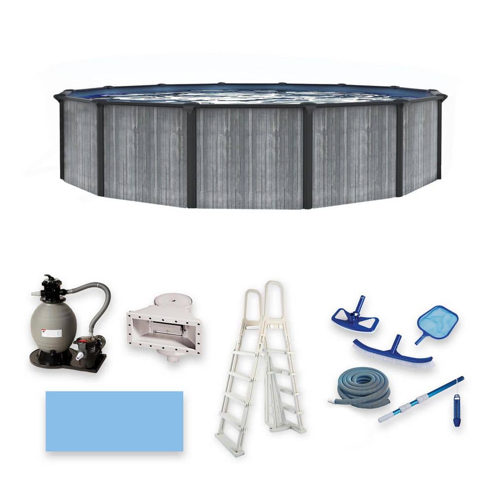 San Pedro 15' Round Gray Steel Above Ground Pool Package with Filter and Pump