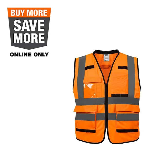 Performance Small/Medium Orange Class 2-High Visibility Safety Vest with 15 Pockets