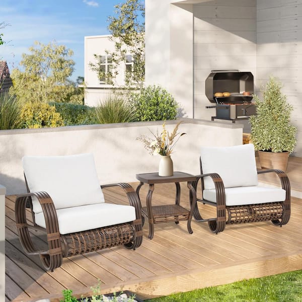 ULAX FURNITURE Arsterie 3-Piece Aluminum Outdoor Conversation Set with Cushions, Lounge Chairs and Side Table