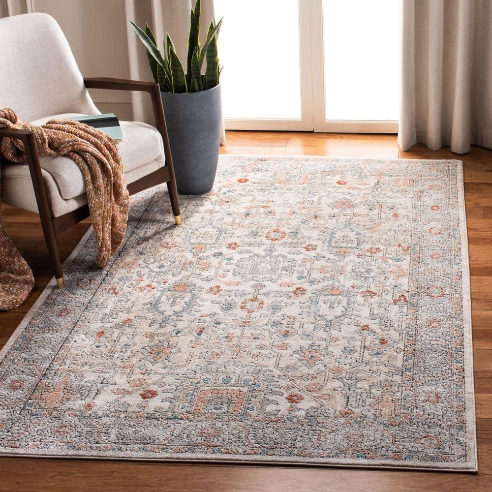 Ivory and Grey Hand-Knotted Synthetic 8' x 10' Area Rug
