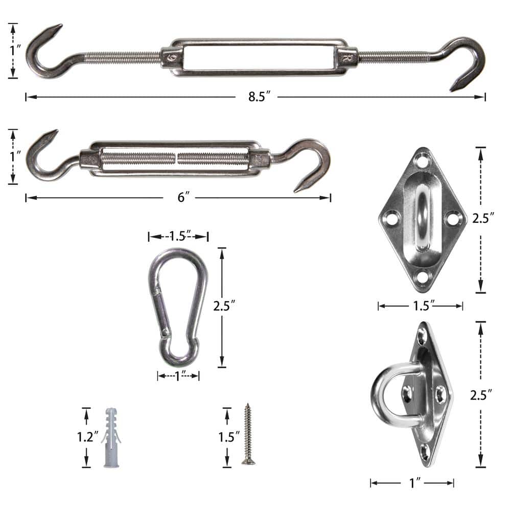 Stainless Steel 6 Inch Triangle Sun Shade Sail Hardware Kit