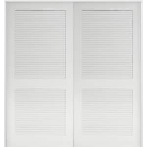 72 in. x 80 in. Hybrid Core Primed MDF Composite Louvered Double Prehung Universal Interior French Door with Ball Catch