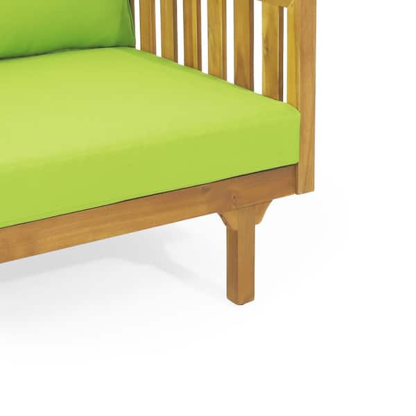 Noble House Lainey Teak Wood Outdoor Day Bed with Green Cushions