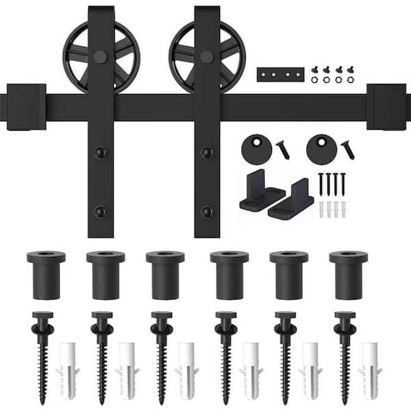 WINSOON 8 ft. /96 in. Frosted Black Sliding Barn Door Track and Hardware Kit for Single with Non-Routed Floor Guide