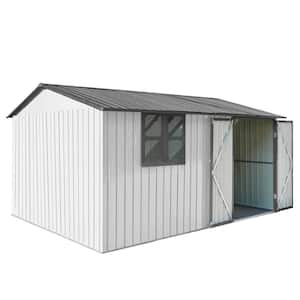 10 ft. W x 12 ft. D Outdoor Metal Garden Storage Shed Double Door with Window for Garden Coverage 120 sq. ft. White+Grey