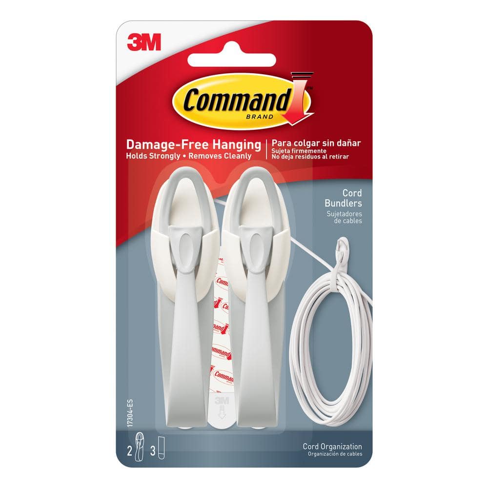 Command Cord Bundlers, Gray, Damage Free Organizing, 2 Cord Bundlers and 3 Command  Strips 17304-ES - The Home Depot
