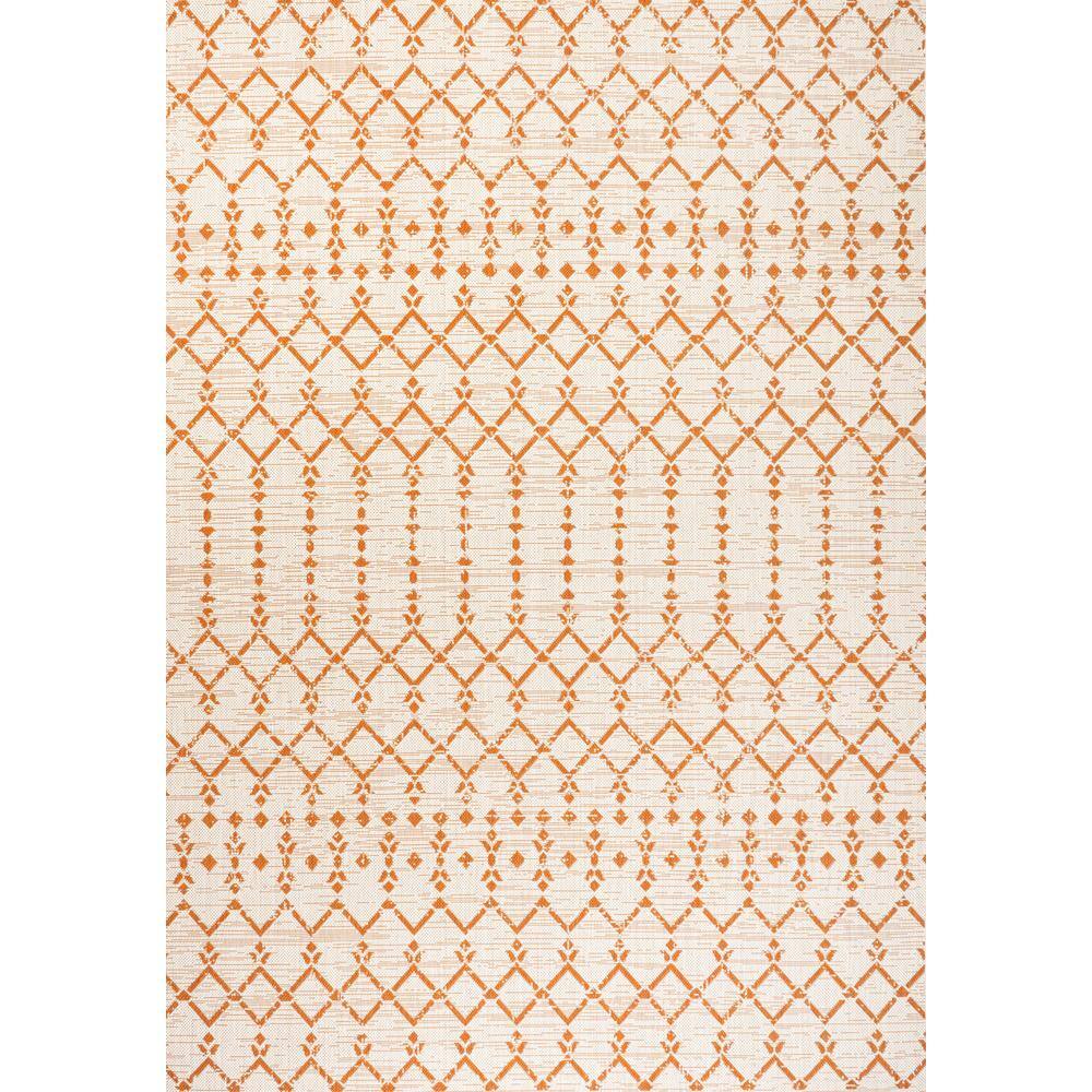 Cream and Orange Geometric Flatweave Indoor/Outdoor Rug