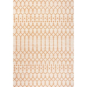 Ourika Moroccan Geometric Textured Weave Cream/Orange 9 ft. x 12 ft. Indoor/Outdoor Area Rug