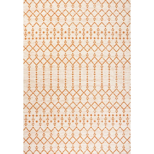 Ourika Moroccan Geometric Textured Weave Cream/Orange 9 ft. x 12 ft. Indoor/Outdoor Area Rug