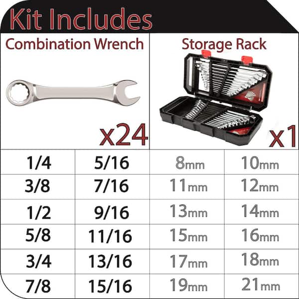 SAE/MM Combination Wrench Set (24-Piece)
