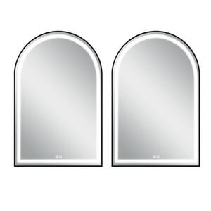 30 in. W x 39 in. H Small Arched Framed LED Wall Bathroom Vanity Mirror 2-pieces