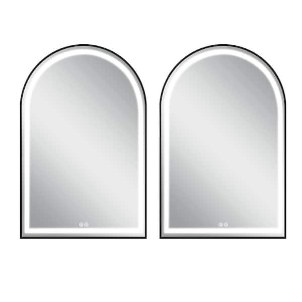 NEUTYPE 30 in. W x 39 in. H Small Arched Framed LED Wall Bathroom Vanity Mirror 2-pieces