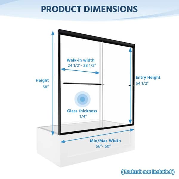 58-60 in. W x 58 in. H Sliding Framed Tub Door in Matte Black with 5/16 in. (8 mm) Tempered Clear Glass