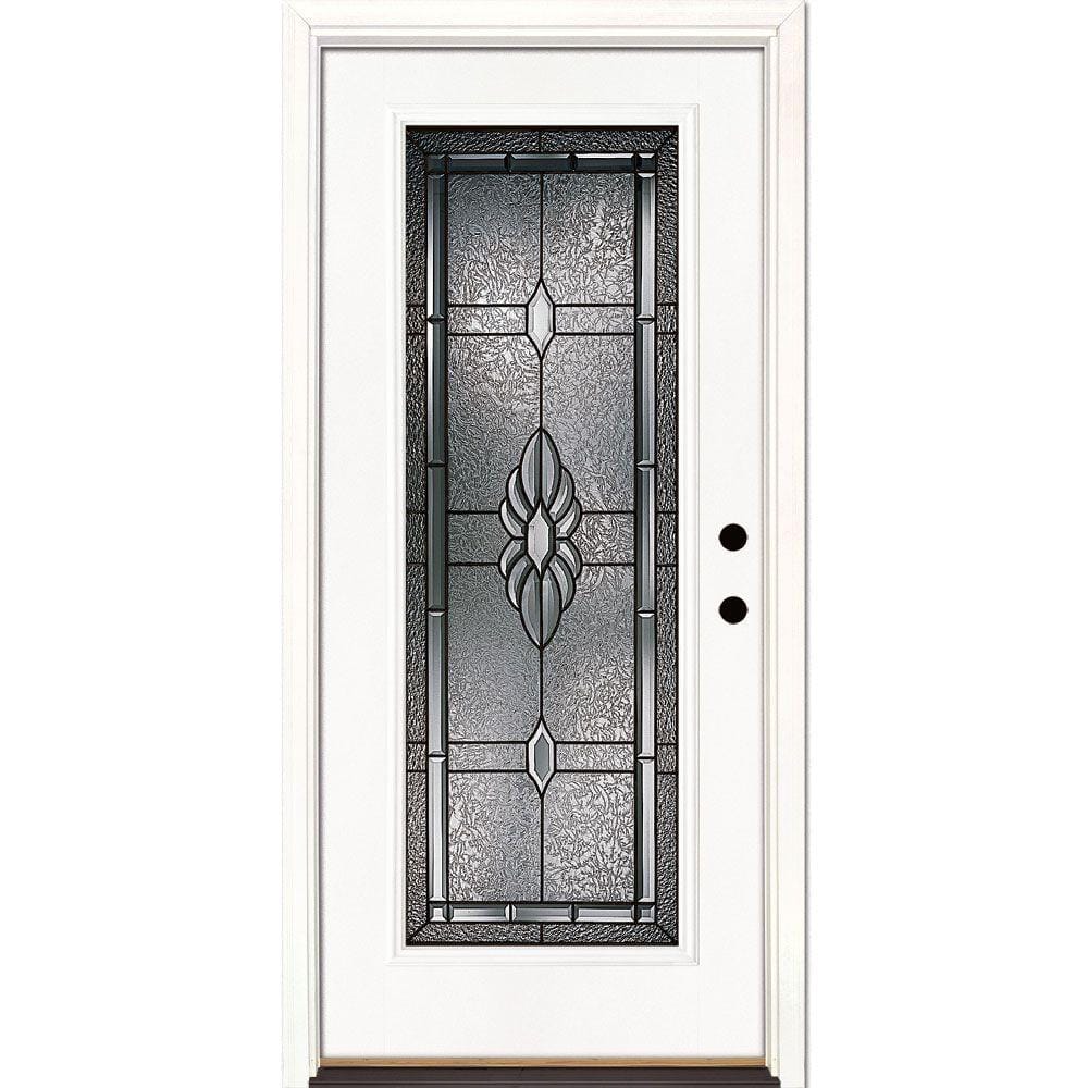 Feather River Doors 33.5 in. x 81.625 in. Sapphire Patina Full Lite Unfinished Smooth Left-Hand Inswing Fiberglass Prehung Front Door, Smooth White: Ready to Paint -  6H3170