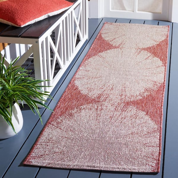 Courtyard Beige/Red 2 ft. x 8 ft. Floral Abstract Indoor/Outdoor Runner Rug