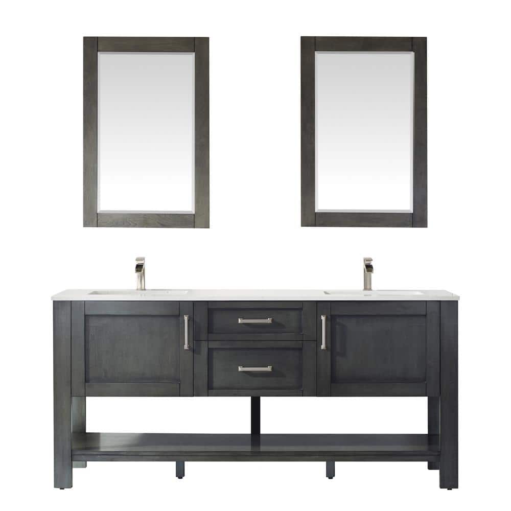 ROSWELL Grayson 72 in. Bath Vanity in Black with Manufactured Stone
