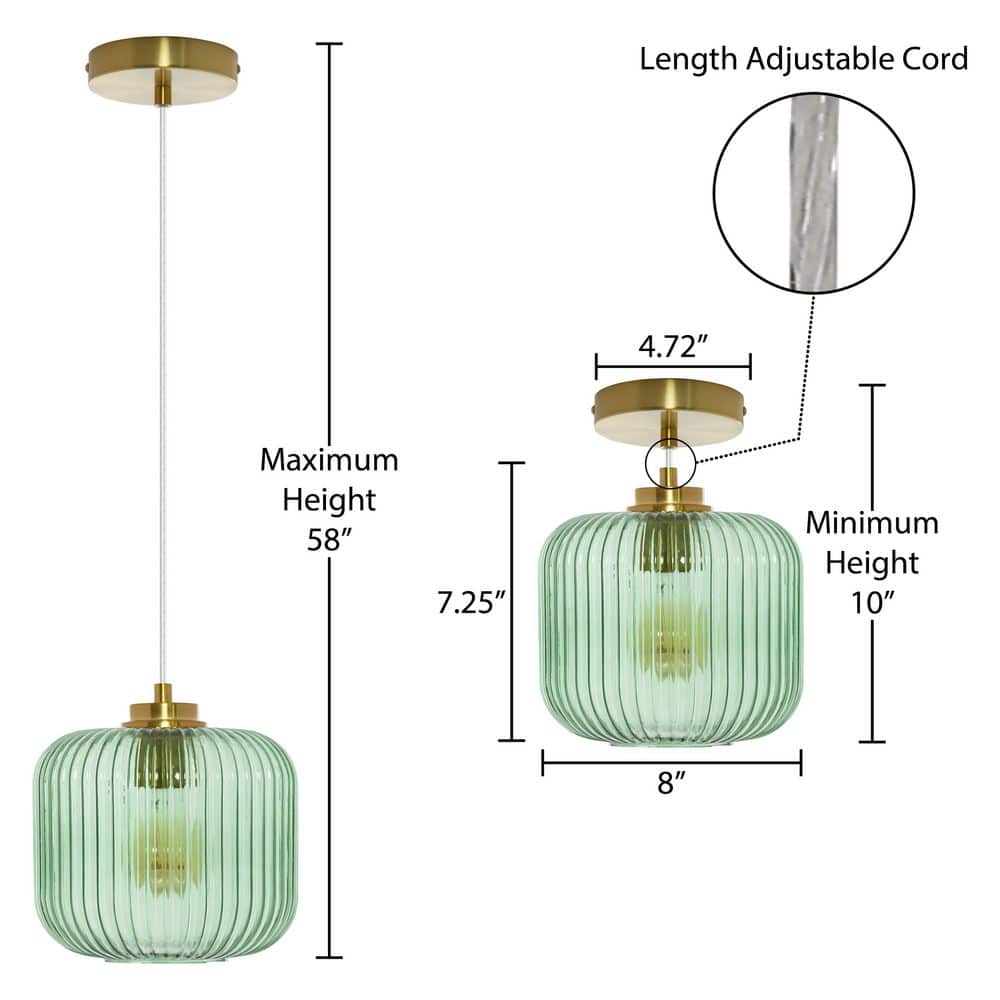 Green Glass Globe Pendant Light with Brushed Gold Finish