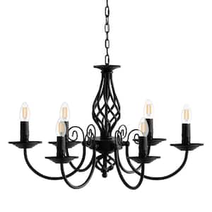 4-Light Black Wood Lantern Geometric Chandelier for Dining Room with No Bulbs Included