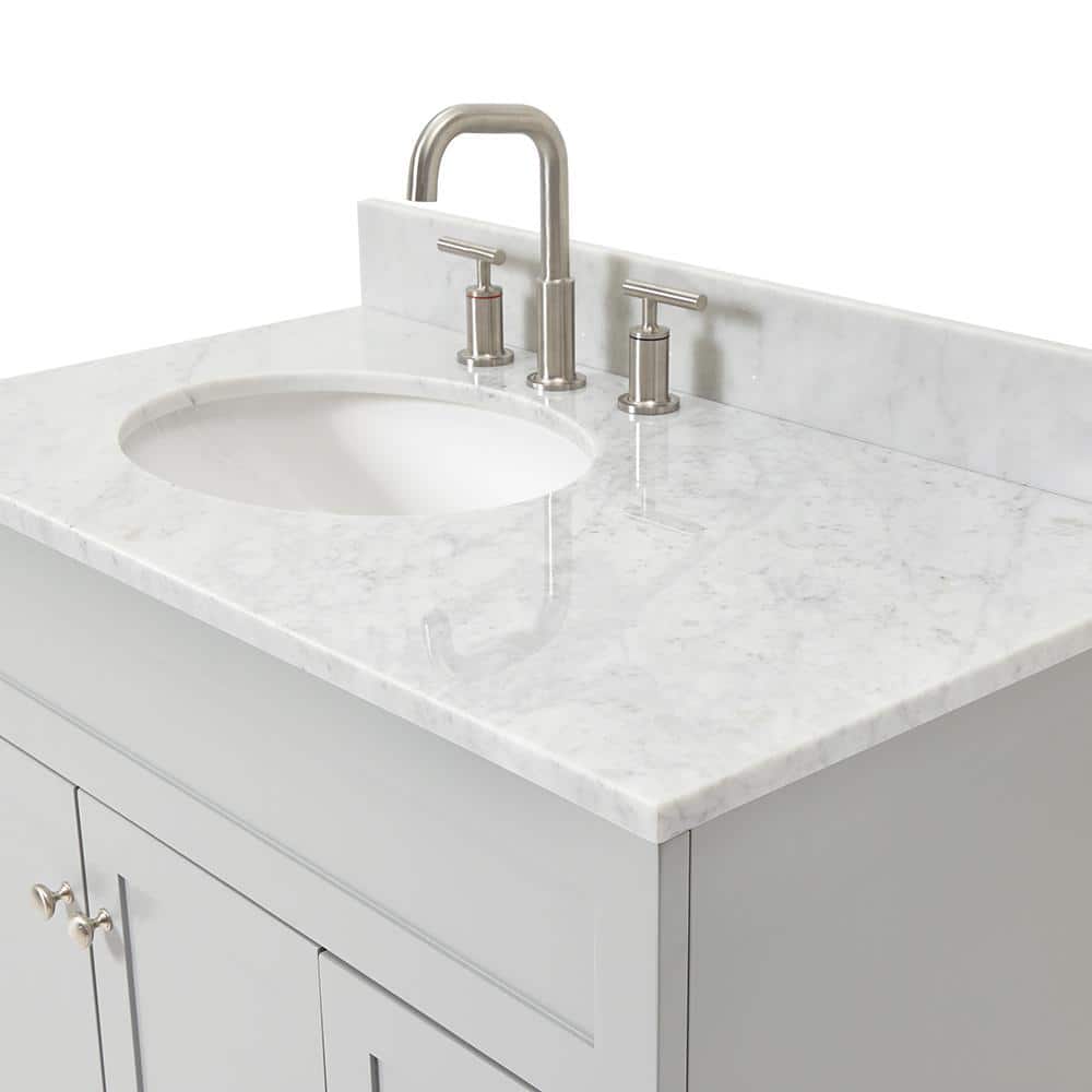 Hamlet 37" Grey Freestanding Single Sink Vanity with Carrara Marble Top
