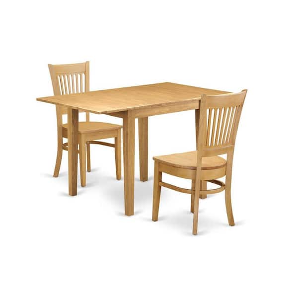 East West Furniture 3-Piece Natural Brown Oak Finish Rectangular Solid Wood Top Dining Table Set