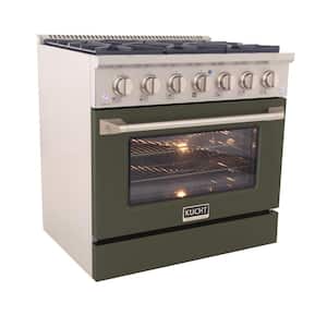 Pro-Style 36-in 5.2 cu. ft. 6-Burners Natural Gas Range with Convection Oven in Stainless Steel & Olive Green Oven Door