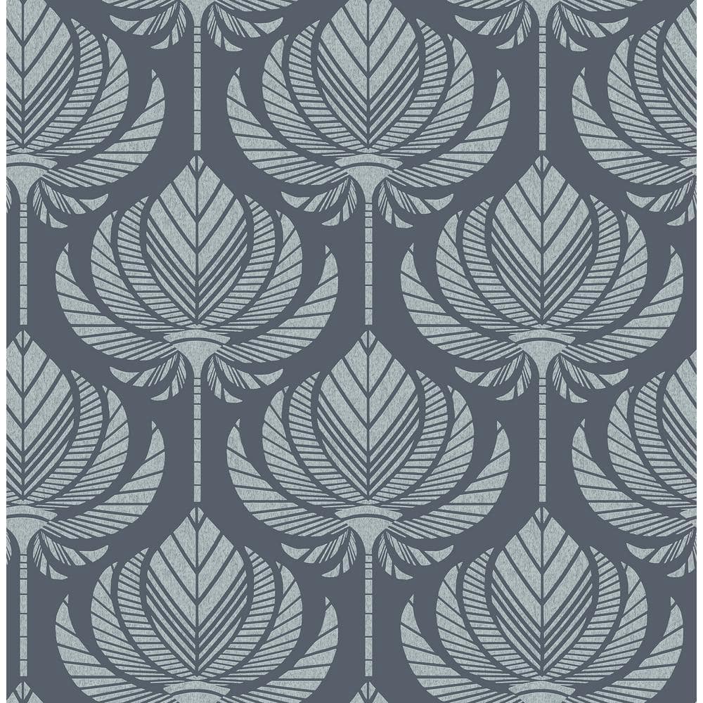 Navy and Gray Lotus Fan Removable Wallpaper Roll