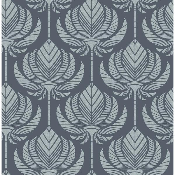 A-Street Prints Blue Palmier Navy Lotus Fan Wallpaper Sample
