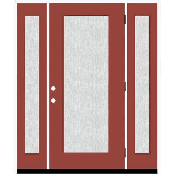 Steves & Sons Legacy 68 in. x 80 in. Full Lite Rain Glass LHOS Primed Morocco Red Finish Fiberglass Prehung Front Door w/Dbl 14 in. SL