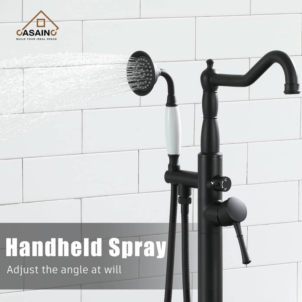 Matte Black Stainless Steel Freestanding Bathtub Faucet with Hand Shower
