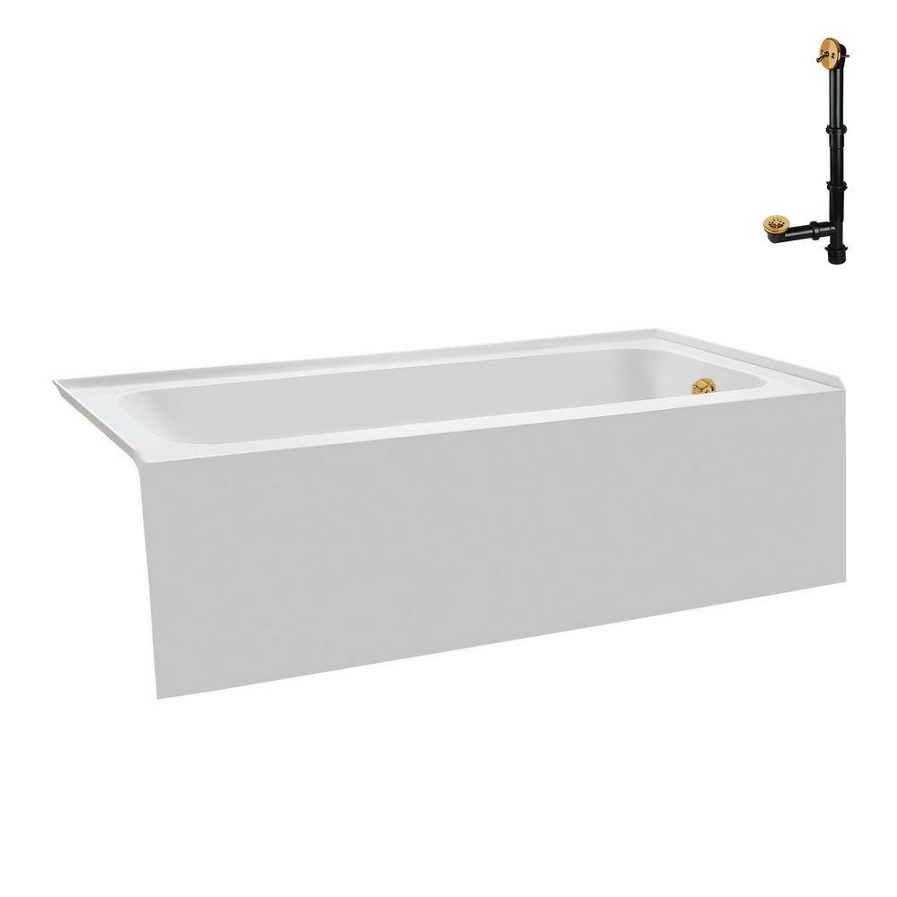 Glossy White Acrylic Alcove Bathtub with Brushed Gold Drain