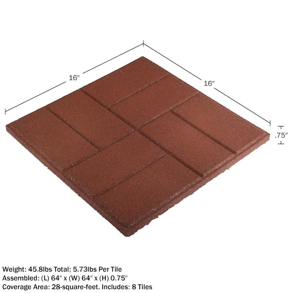 Pure Garden 5.33 ft. x 5.33 ft. Rubber Deck Tile in Brick Red (28 sq. ft.) (8-Pack)