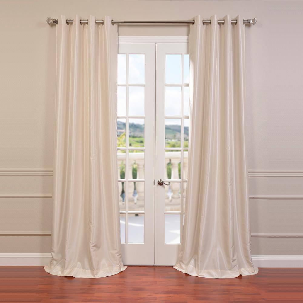 Exclusive Fabrics Furnishings Off White Textured Grommet Blackout Curtain 50 In W X 96 L Pdch Kbs2 96gr The Home Depot Exclusive Fabrics Furnishings Off
