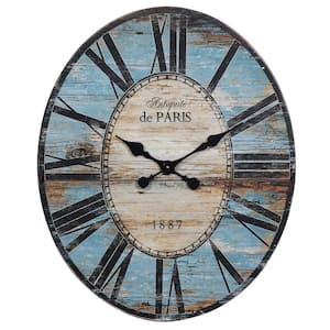 Turquoise Green Analog Wood Oval Wood Decorative Wall Clock