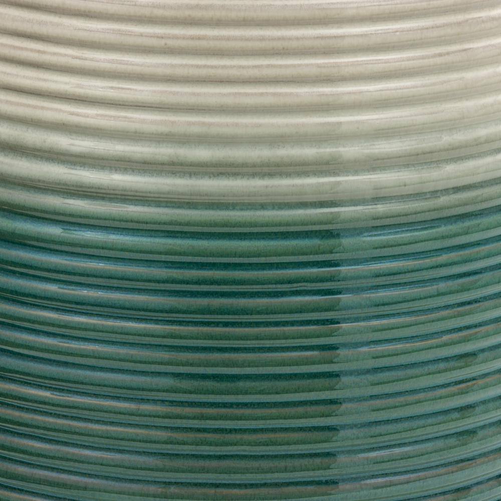 Handcrafted Beige and Green Ceramic Ribbed Accent Ottoman