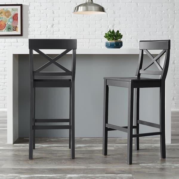 StyleWell Cedarville Dark Charcoal Wood Bar Stools with Cross Back (Set of 2)