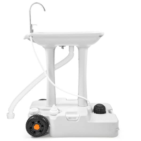 DEXTRUS Portable 28.3 in. L White Outdoor Sink Hand Wash with 6.5 Gal. Water Tank Basin and Wheels