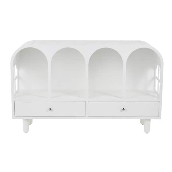 55 in. White Extra-Large Rectangle Wooden Handmade 2-Drawer Console Table with Silver Knobs