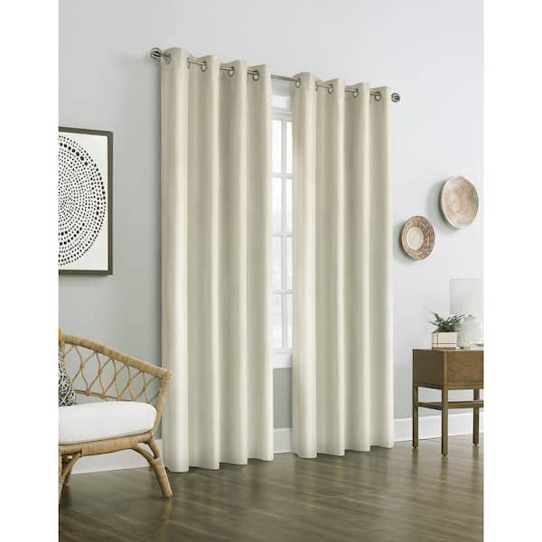 Unbranded Vigo Off-White Polyester Textured 52 in. W x 95 in. L Grommet Indoor Blackout Curtain (Single Panel)