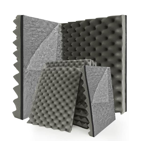 Wellco 16.5 in. x 12 in. x 2" Composite Double Layer Sound Absorbing Acoustic Foam Gray Self-Adhesive for Home Studio 10-Pack