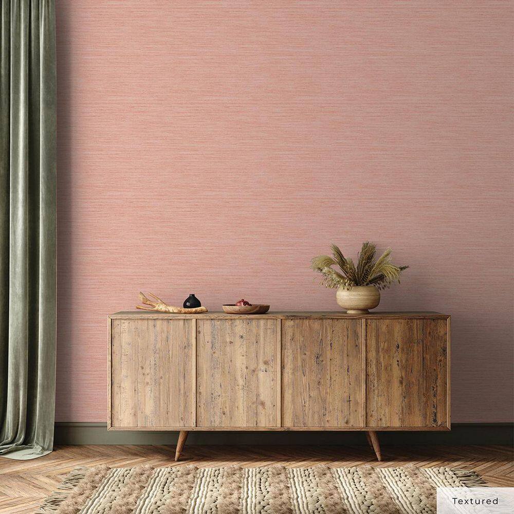Salmon Faux Grasscloth Peel and Stick Wallpaper, 20.5" x 198"