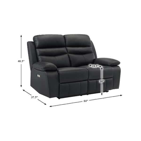 Lazzara Edelia 64 in. W Black Leather 2-Seater Power Double